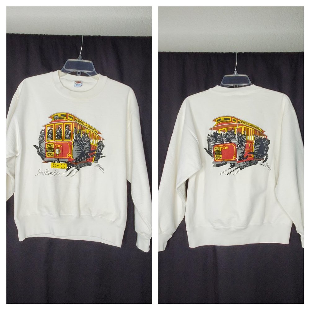 Vtg Mens Crazy Shirts Hawaii Off White Sweatshirt  front & back printed size S